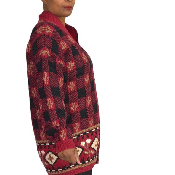 Vintage Northern Isles Cardigan Red Sweater Hand Knit Chunky Handknit Medium - Picture 8 of 13